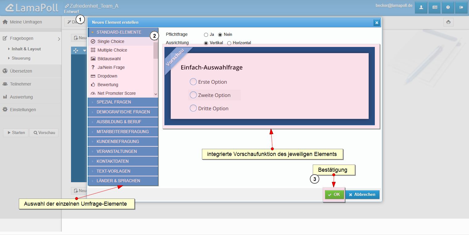 Online-Umfrage-LamaPoll-Element-Vorschaufunktion