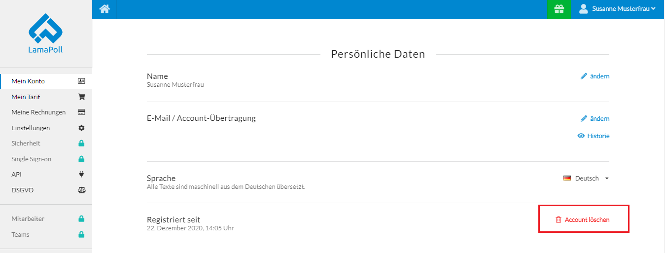 Wie kann ich meinen Account endgültig löschen? BlogLamaPoll