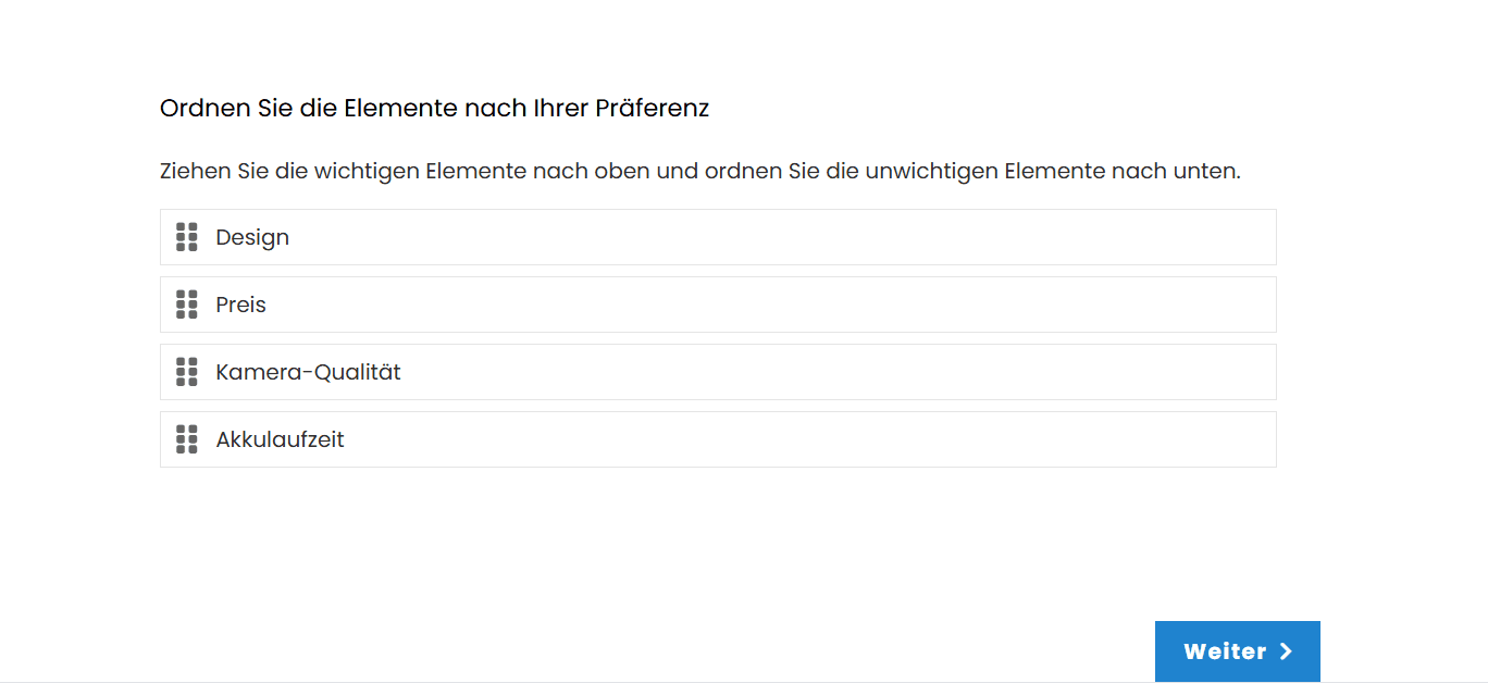 Mit Drag-and-Drop-Rankingfragen lassen sich Pr&auml;ferenzen oder Priorit&auml;ten abfragen