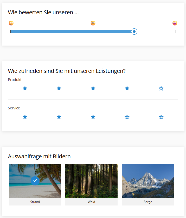 Beispiele f&uuml;r abwechslungsreiche Fragetypen in Online-Befragungen