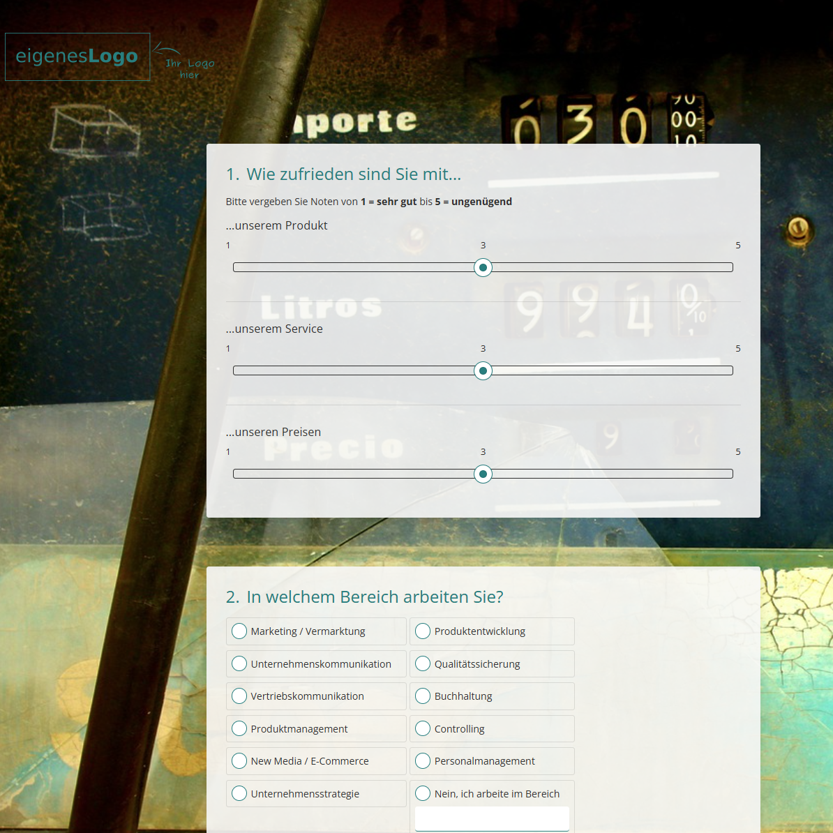 Umfragedesign in Blau und mit Hintergrundbild