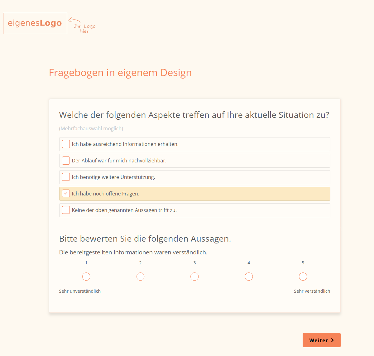 Umfrage mit transparenten Fragefeld und einfarbigen Hintergrund