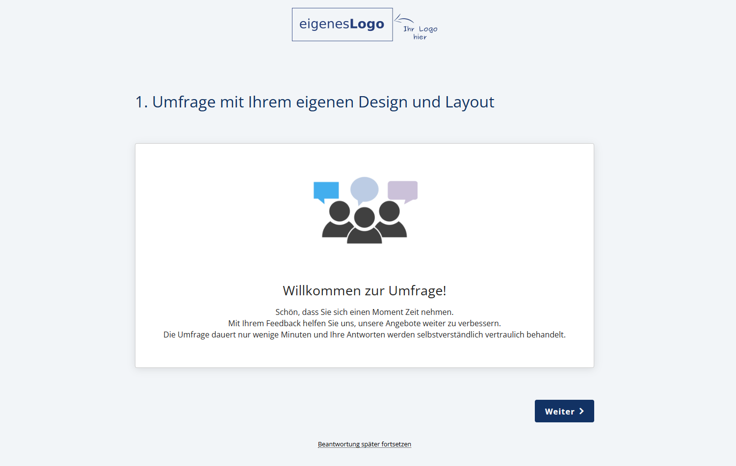 Online-Umfrage mit Logo, Seitentitel und eingebettetem Bild im Textblock